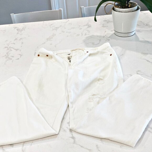 Gap 1969 Womens Jeans Relaxed Boyfriend White Cotton Ripped Button Fly 26 - Picture 9 of 14